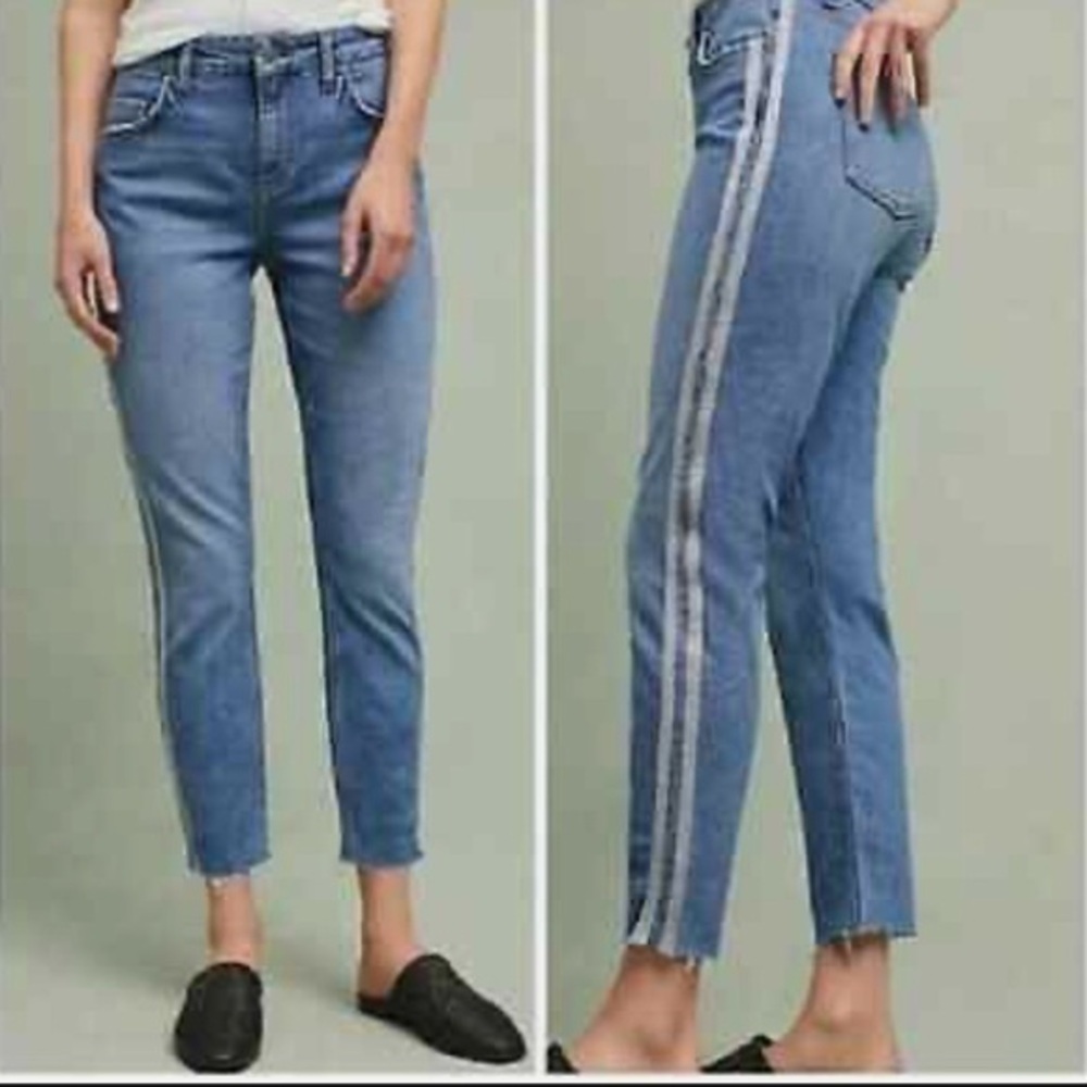 Anthropologie Pilcro & The Letterpress Silver Glitter Side Stripe Jeans Size 26